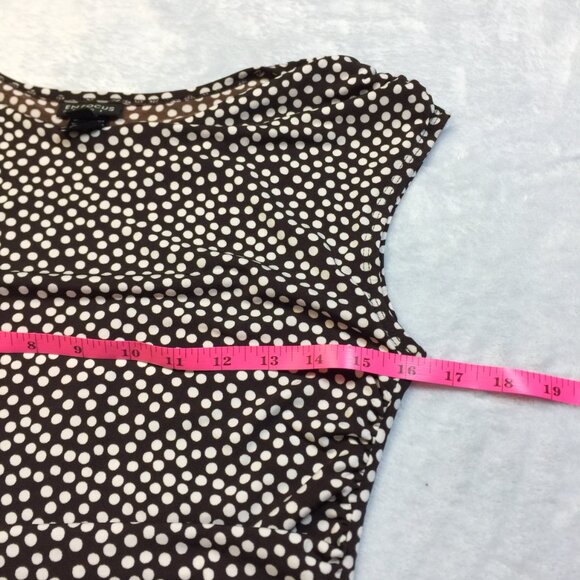En Focus Studio Midi Dress Sz 10 Womans Brown White Polka Dot Ruched Cap Sleeve - Picture 10 of 12